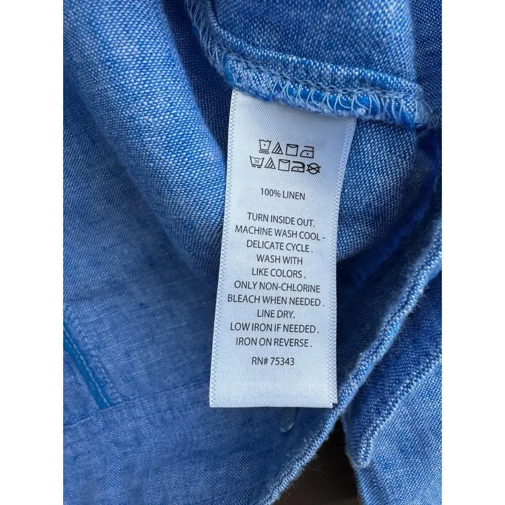 Jones New York Linen Jacket L Blue Jean Style Button Front Coastal Resort - Picture 12 of 15